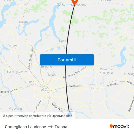 Cornegliano Laudense to Traona map