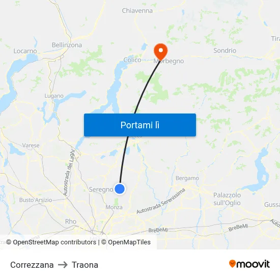 Correzzana to Traona map