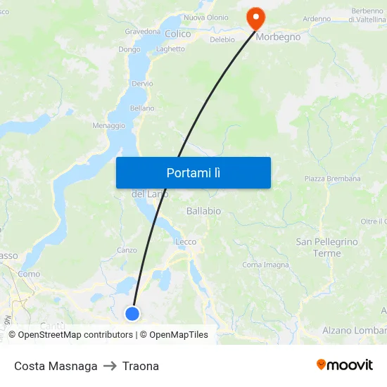 Costa Masnaga to Traona map
