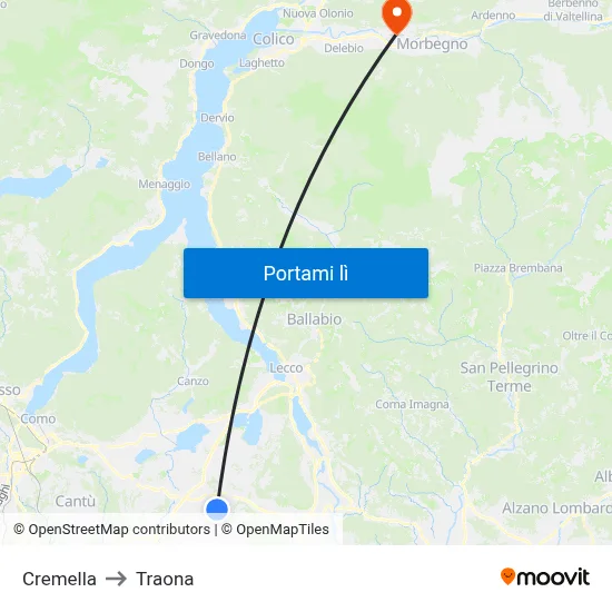 Cremella to Traona map