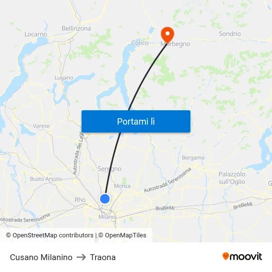 Cusano Milanino to Traona map