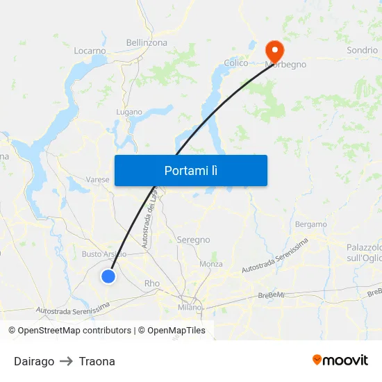Dairago to Traona map