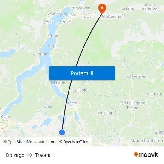 Dolzago to Traona map