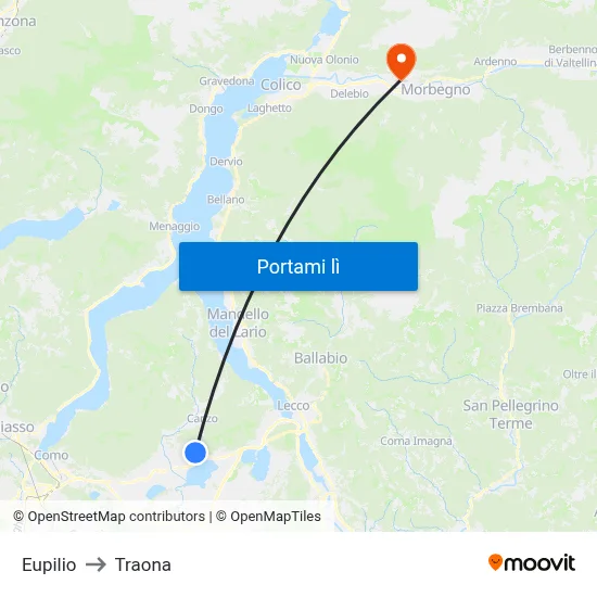 Eupilio to Traona map