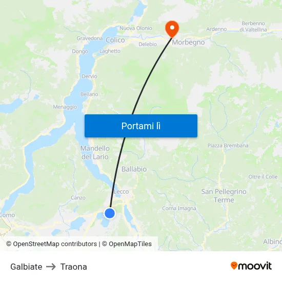 Galbiate to Traona map