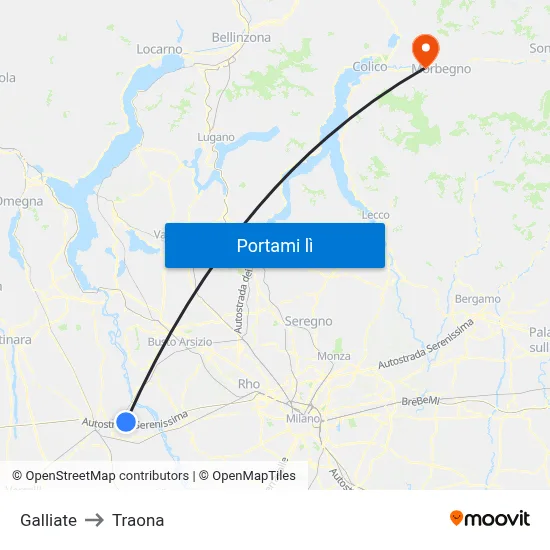 Galliate to Traona map