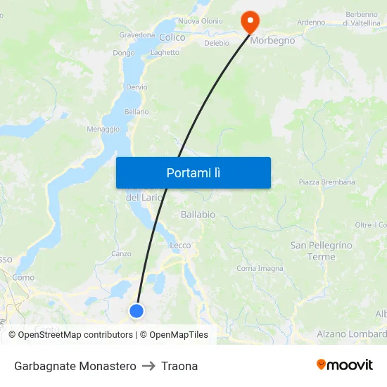 Garbagnate Monastero to Traona map