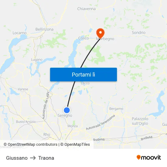 Giussano to Traona map