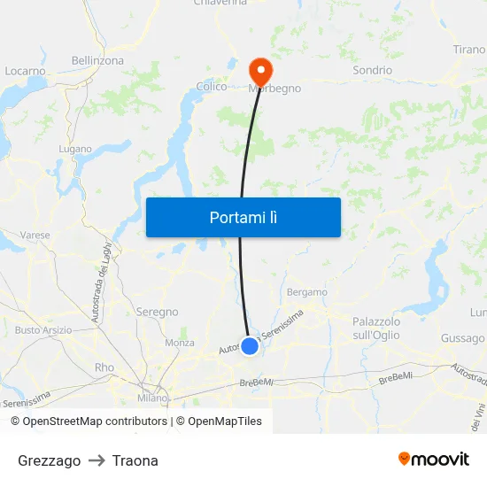 Grezzago to Traona map