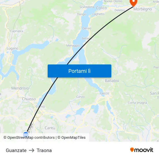 Guanzate to Traona map