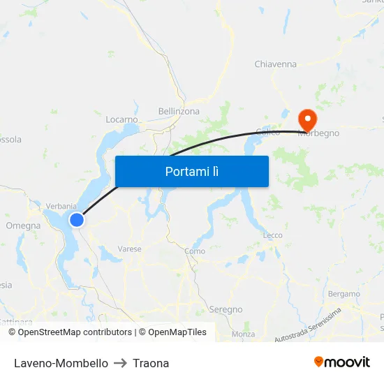 Laveno-Mombello to Traona map