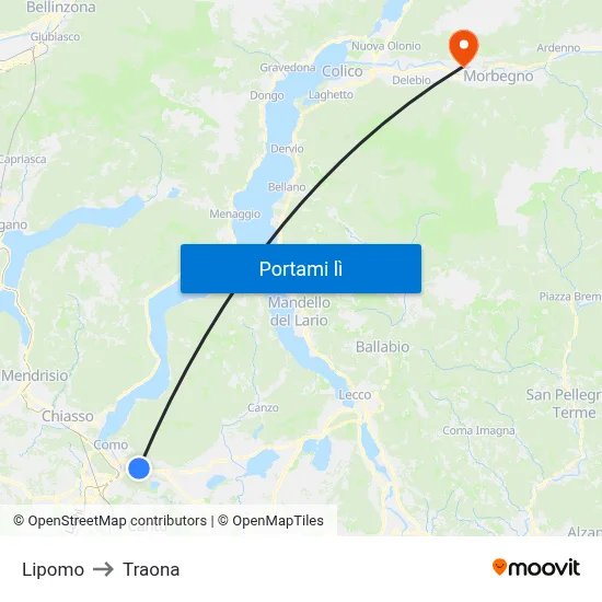 Lipomo to Traona map