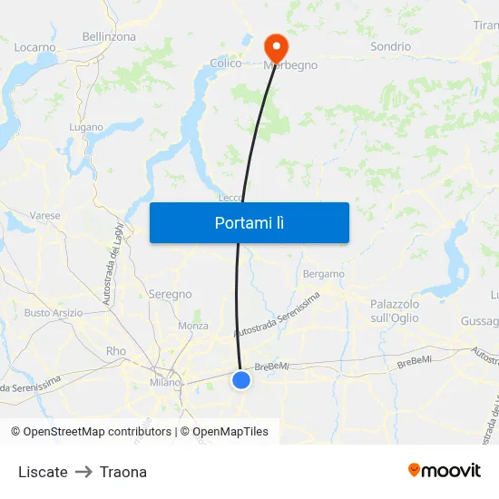 Liscate to Traona map