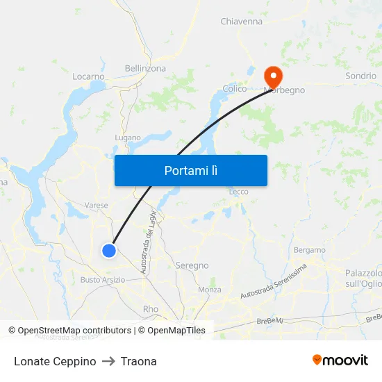 Lonate Ceppino to Traona map