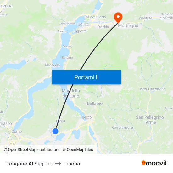 Longone Al Segrino to Traona map