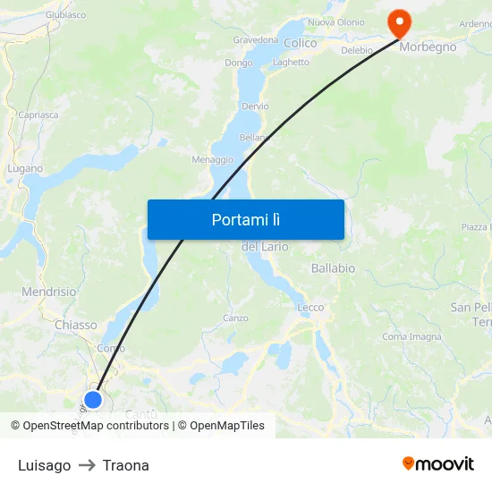 Luisago to Traona map