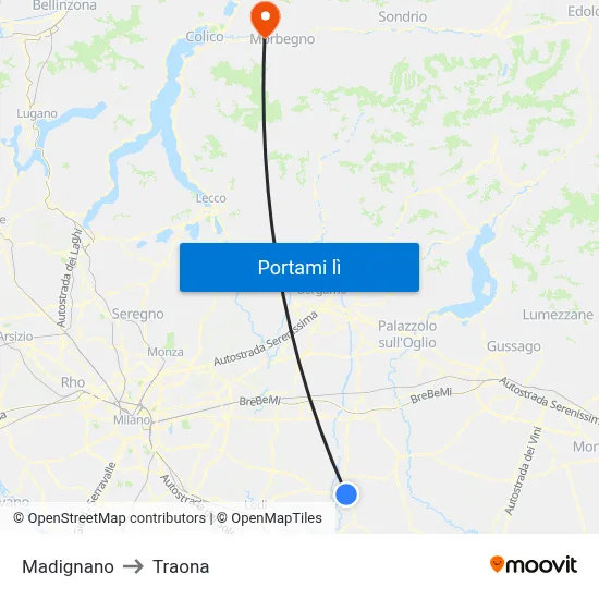 Madignano to Traona map