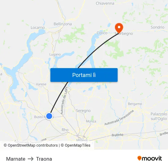 Marnate to Traona map