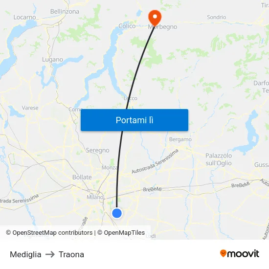Mediglia to Traona map