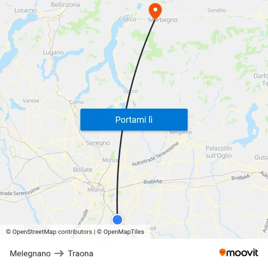 Melegnano to Traona map
