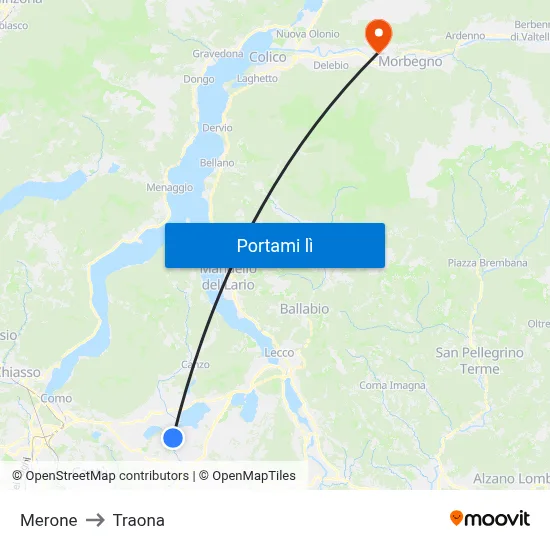 Merone to Traona map