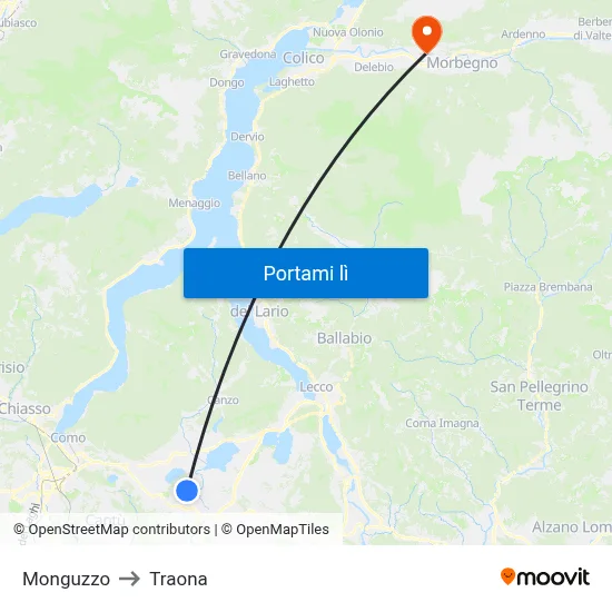 Monguzzo to Traona map