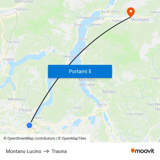Montano Lucino to Traona map