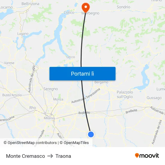 Monte Cremasco to Traona map