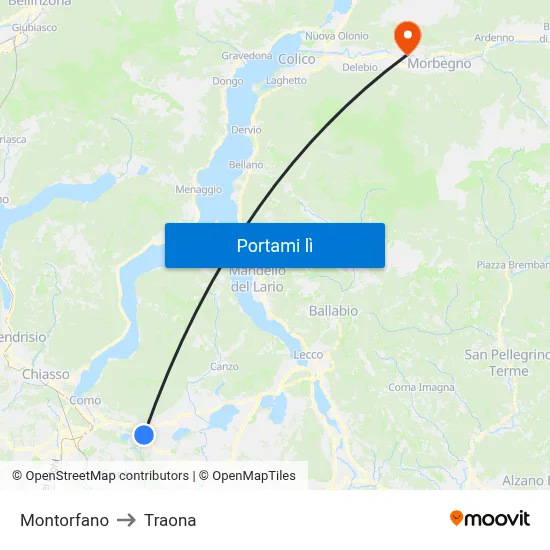 Montorfano to Traona map