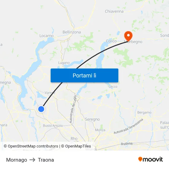 Mornago to Traona map