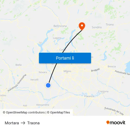 Mortara to Traona map