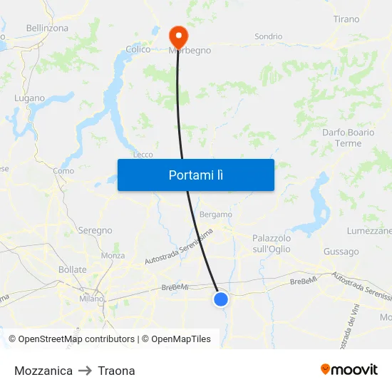 Mozzanica to Traona map