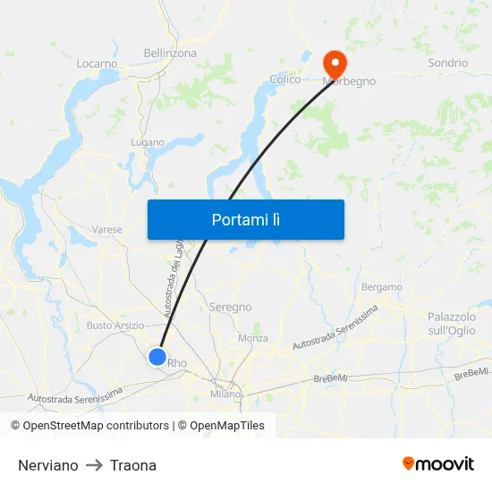 Nerviano to Traona map
