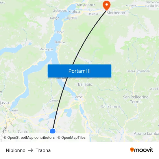 Nibionno to Traona map