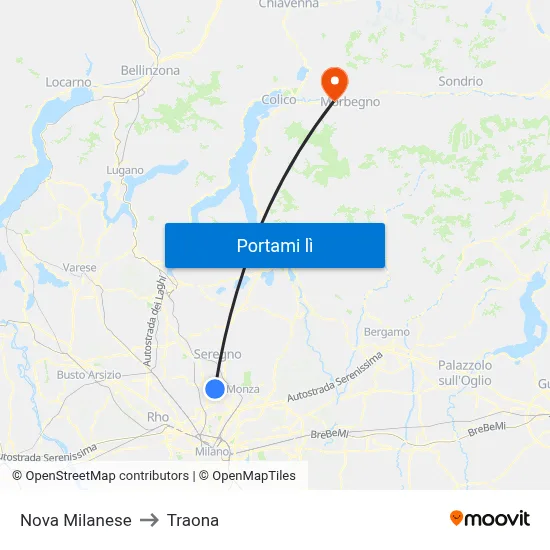 Nova Milanese to Traona map