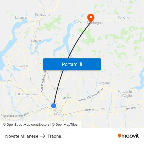 Novate Milanese to Traona map