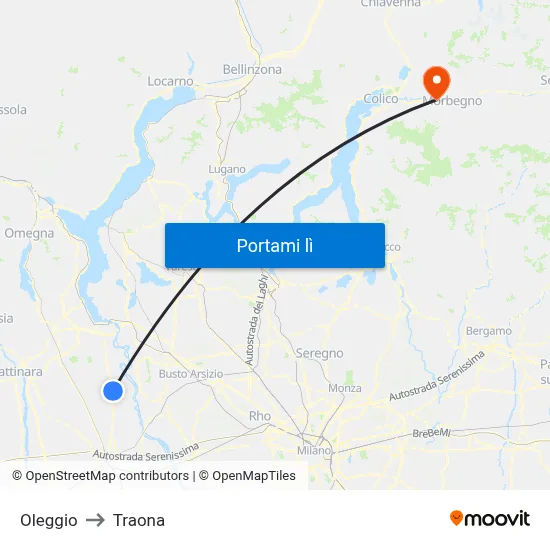 Oleggio to Traona map