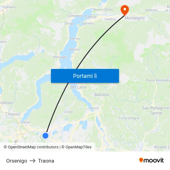 Orsenigo to Traona map
