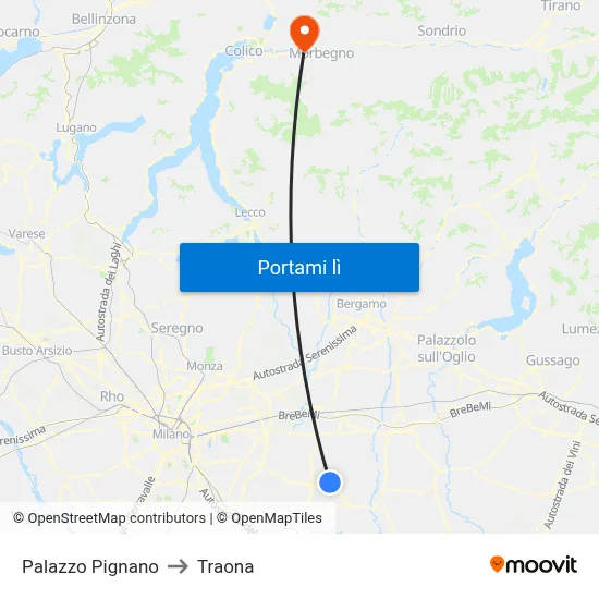 Palazzo Pignano to Traona map