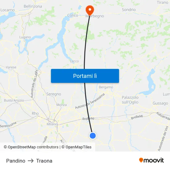 Pandino to Traona map