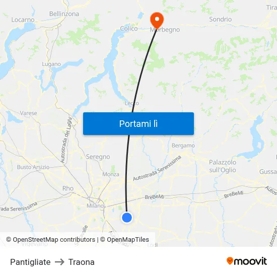 Pantigliate to Traona map