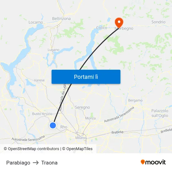 Parabiago to Traona map
