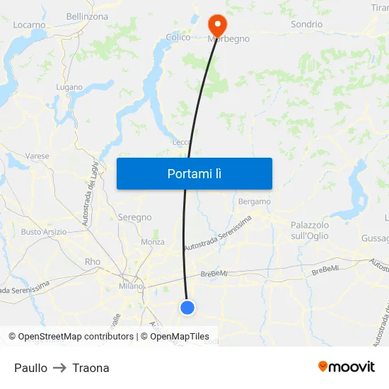 Paullo to Traona map
