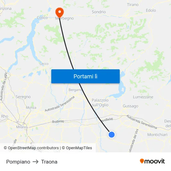 Pompiano to Traona map