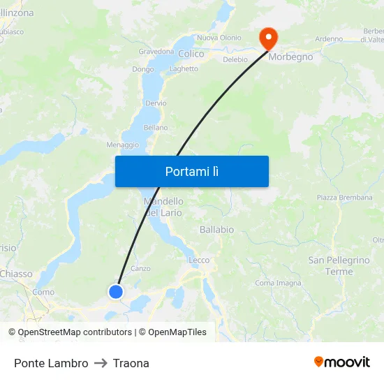 Ponte Lambro to Traona map