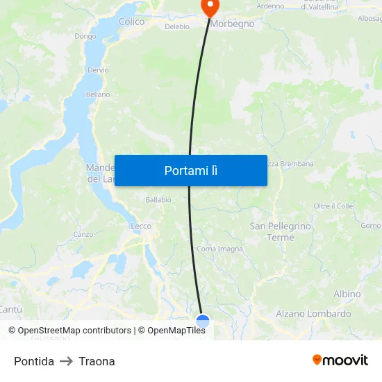 Pontida to Traona map