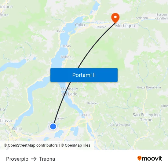 Proserpio to Traona map