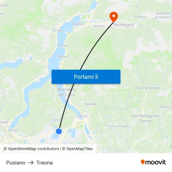 Pusiano to Traona map