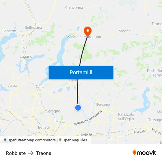 Robbiate to Traona map