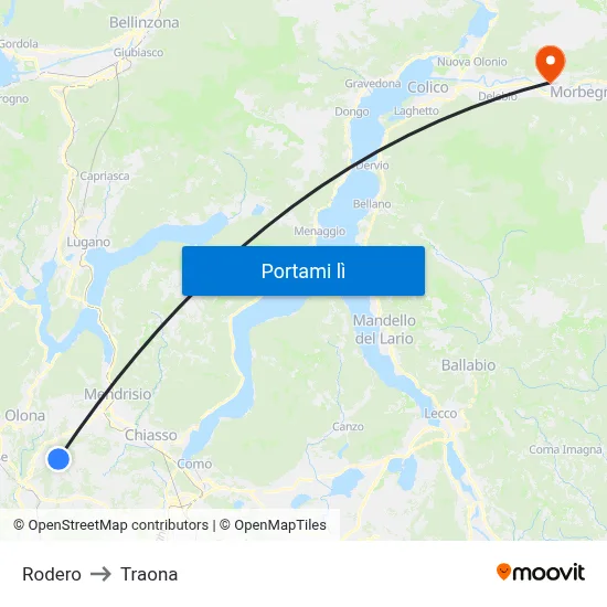 Rodero to Traona map